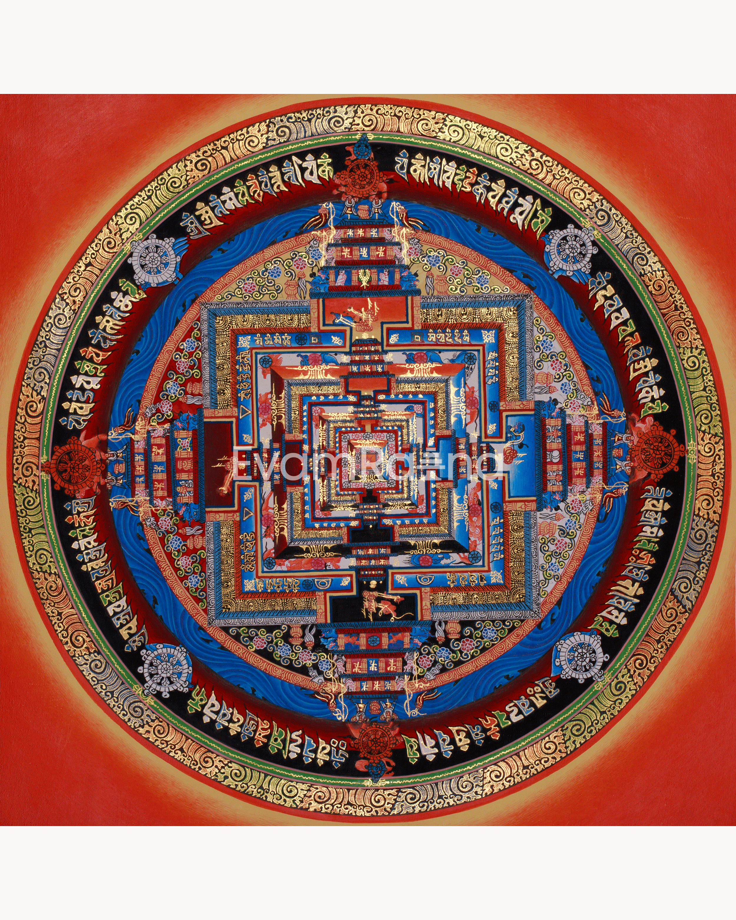 Sacred Gold Kalachakra Mandala Thangka | Wheel of Time