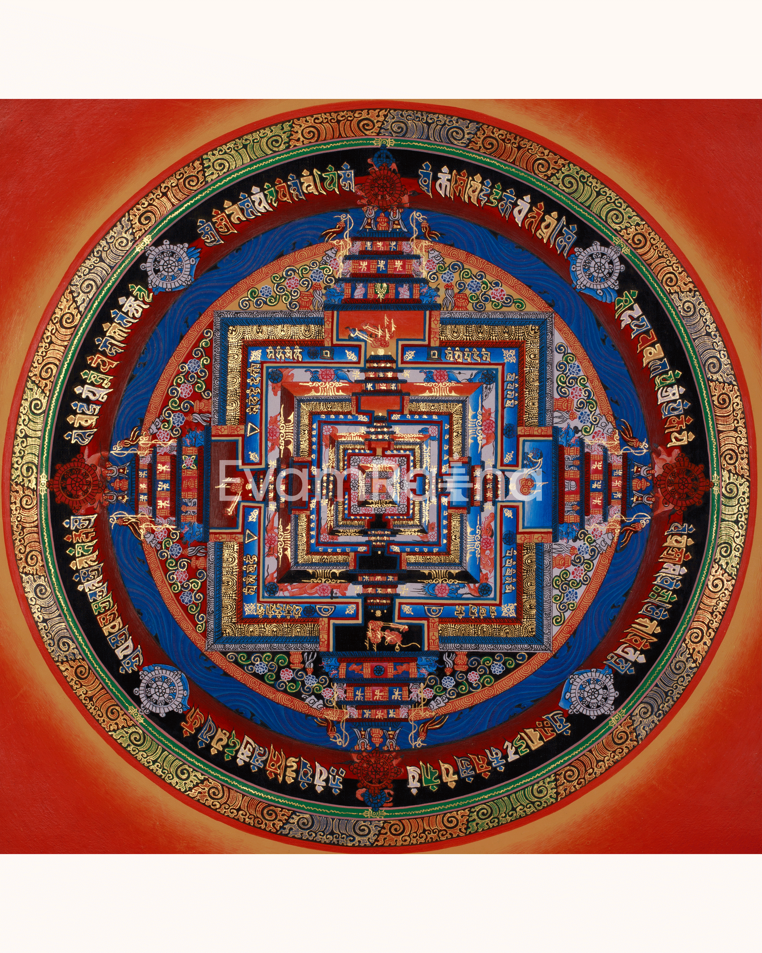 Sacred Gold Kalachakra Mandala Thangka | Wheel of Time