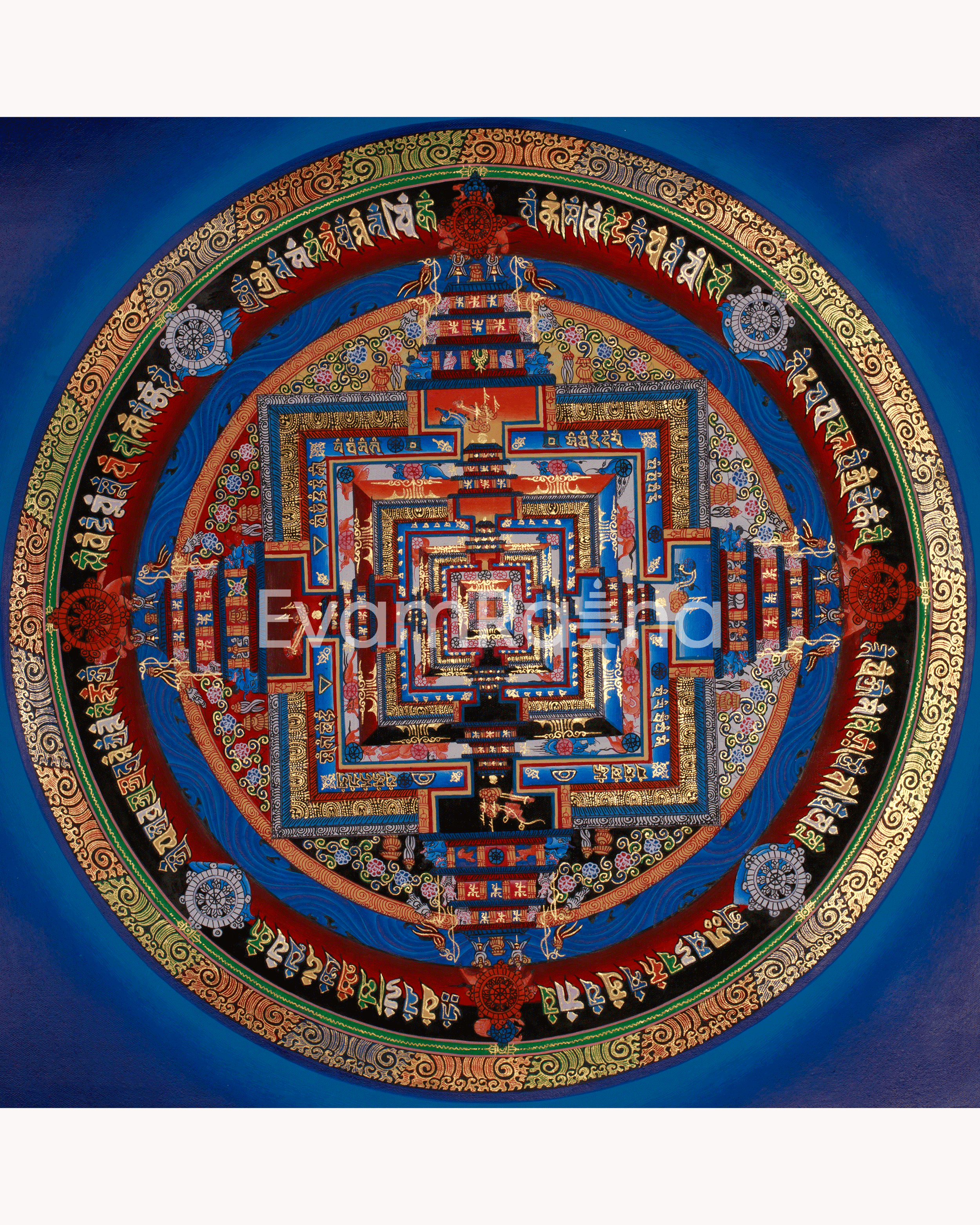 Sacred Gold Kalachakra Mandala Thangka | Wheel of Time