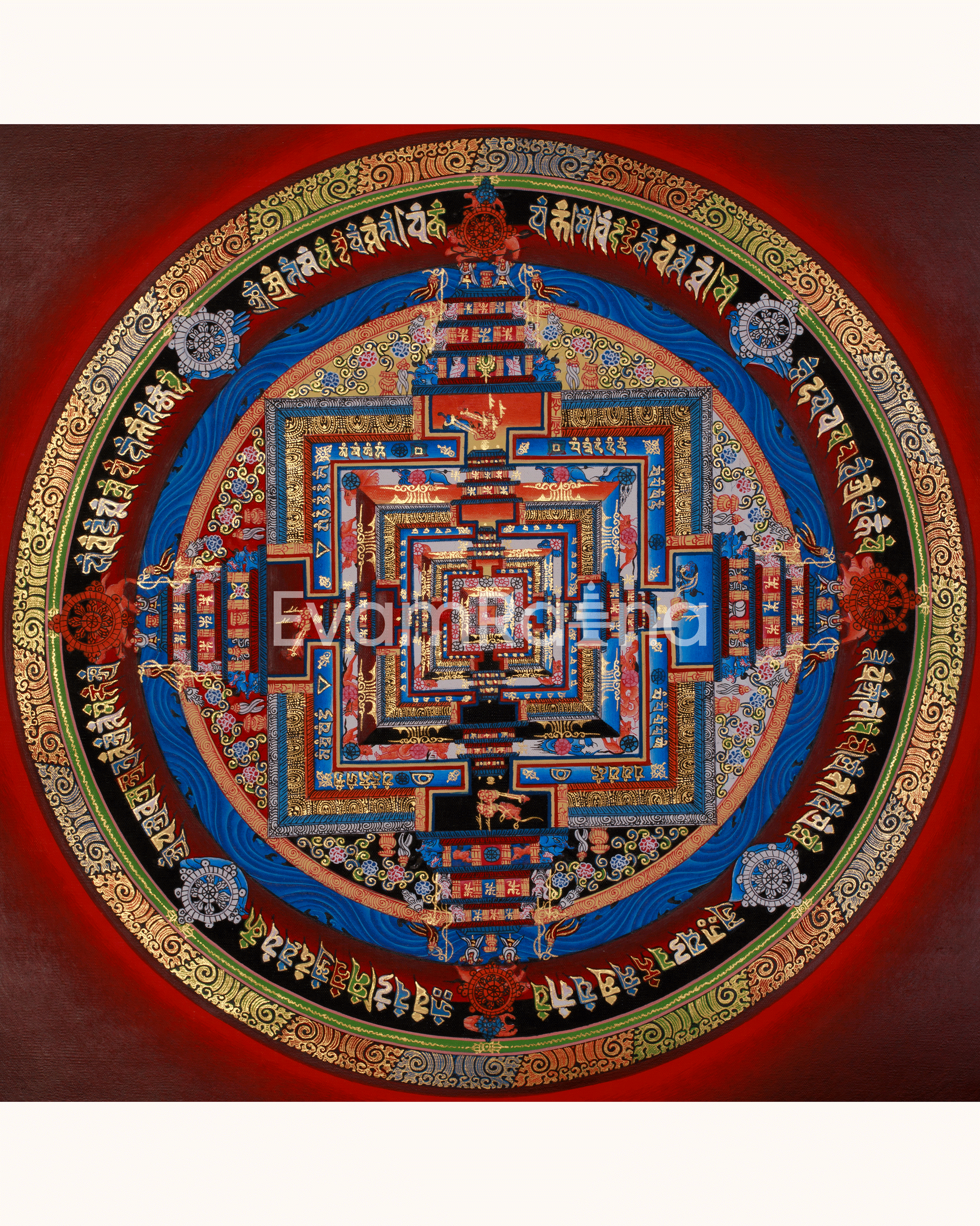 Sacred Gold Kalachakra Mandala Thangka | Wheel of Time