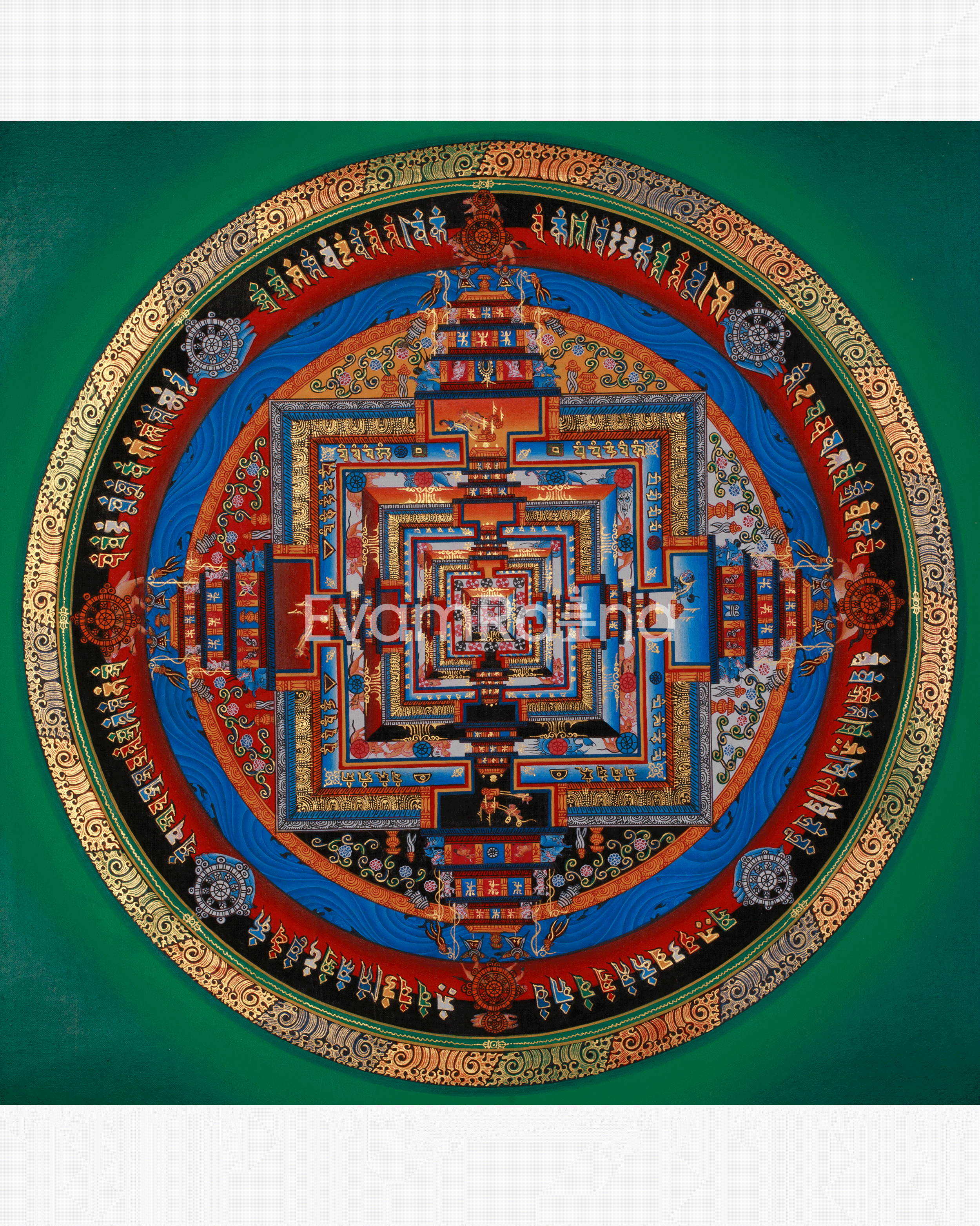 Sacred Gold Kalachakra Mandala Thangka | Wheel of Time