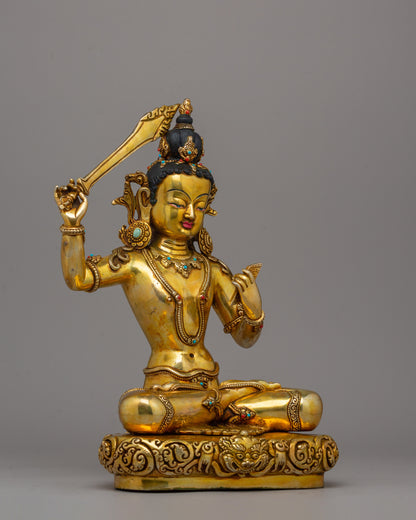 Manjushri Statue Gold-Plated | Buddhist Deity of Wisdom