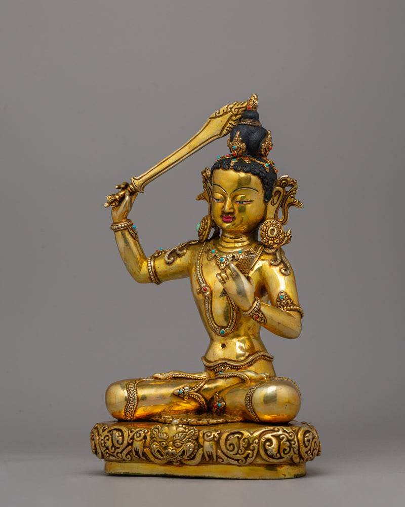 Manjushri Statue Gold-Plated | Buddhist Deity of Wisdom