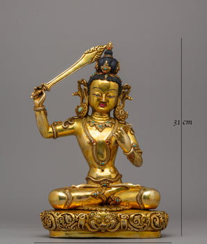 Manjushri Statue Gold-Plated | Buddhist Deity of Wisdom