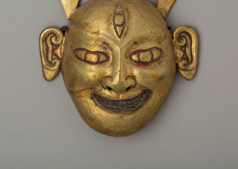 Handcrafted Gold-Plated Tibetan Mask Set | Symbol of Buddhist Wisdom and Protection