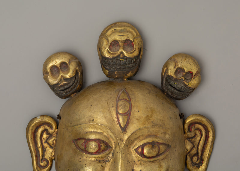 Handcrafted Gold-Plated Tibetan Mask Set | Symbol of Buddhist Wisdom and Protection