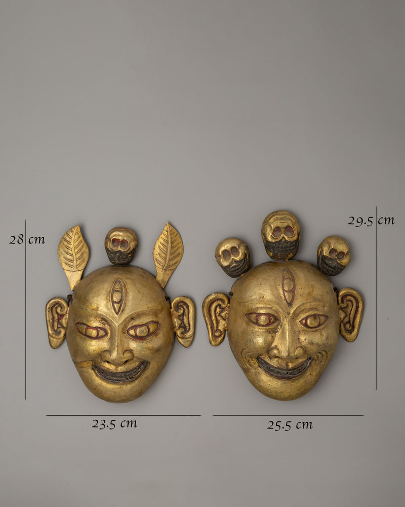 Handcrafted Gold-Plated Tibetan Mask Set | Symbol of Buddhist Wisdom and Protection