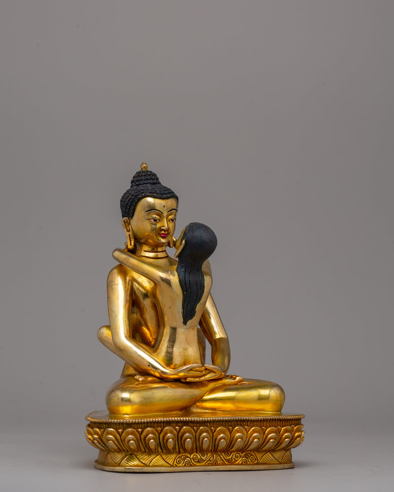 Handcrafted Samantabhadra Statue with Consort in Gold-Plated | Spiritual Shrine Art