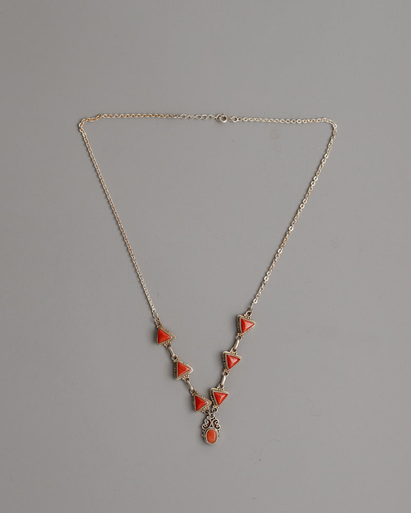 Silver and Triangle Coral Necklace | Perfect for Daily Wear