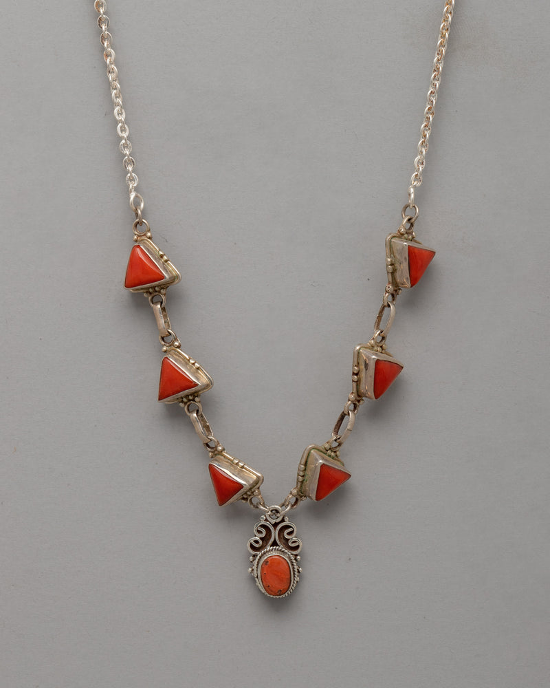 Silver and Triangle Coral Necklace | Perfect for Daily Wear