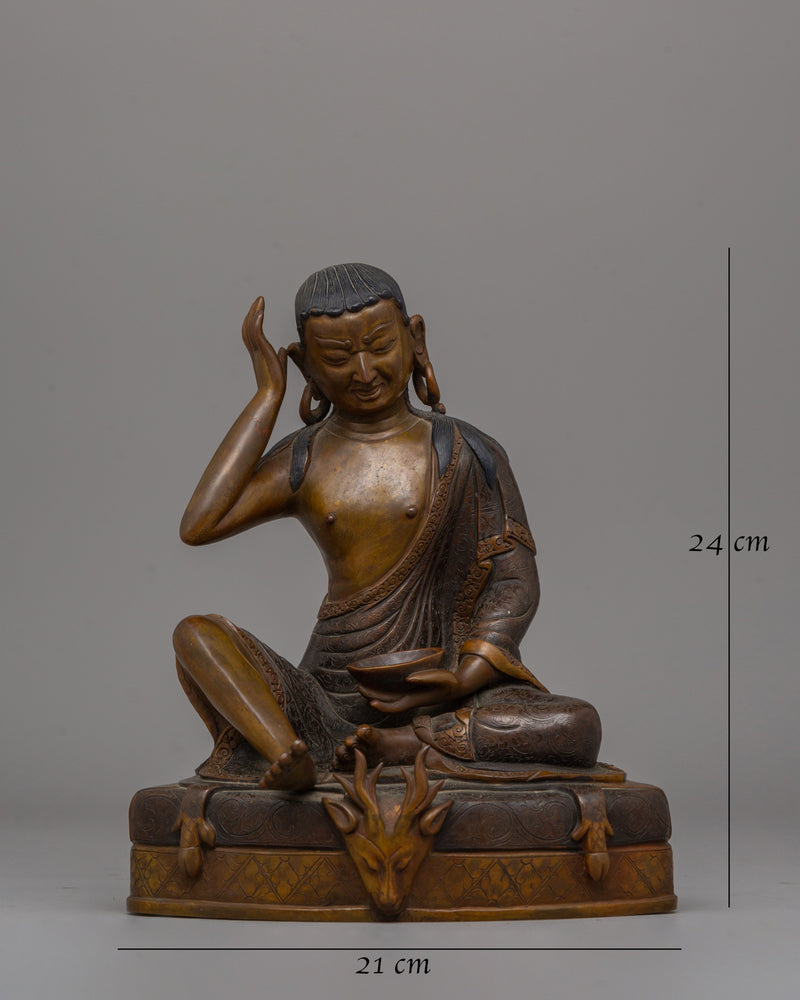 Oxidized Copper Classic Milarepa Statue | Traditional Buddhist Decor for Enlightenment and Serenity