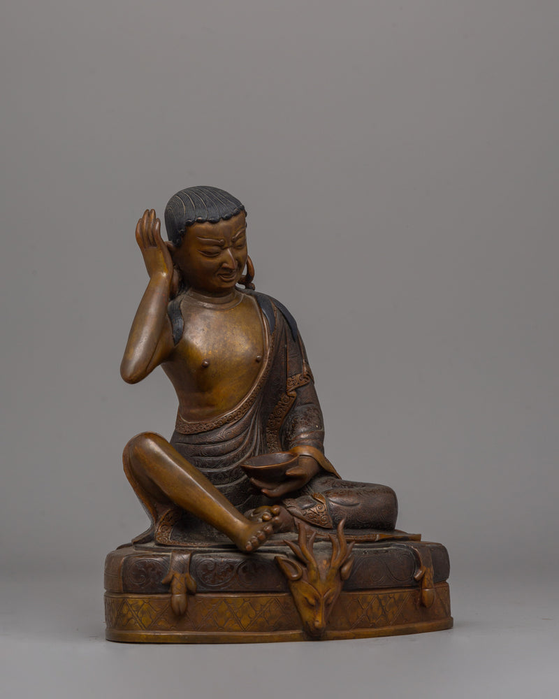 Oxidized Copper Classic Milarepa Statue | Traditional Buddhist Decor for Enlightenment and Serenity