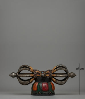 Iron Vajra with Turquoise and Painted Wooden Base | Rituals and Decor