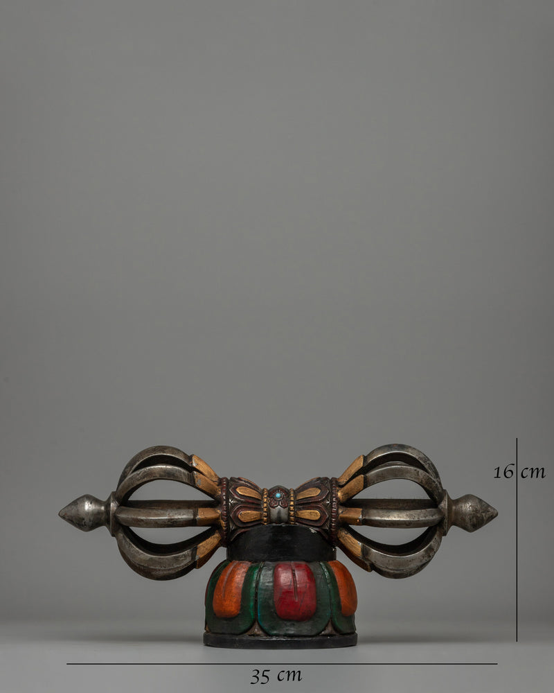 Iron Vajra with Turquoise and Painted Wooden Base | Rituals and Decor