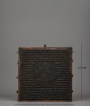 Hand-Carved Flag Stamp of Guru Rinpoche in Copper and Wood | Meditation and Rituals