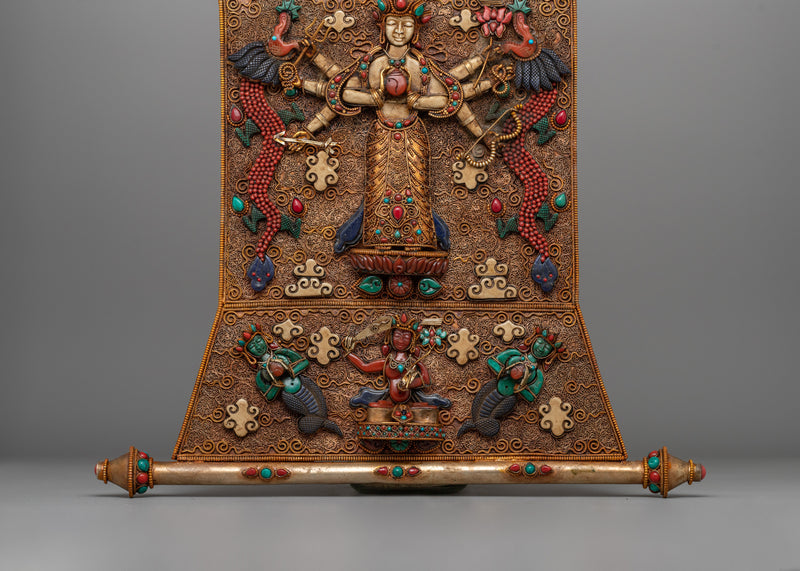 Eight Armed Avalokiteshvara Metal Thangka | Buddhist Meditation Spaces