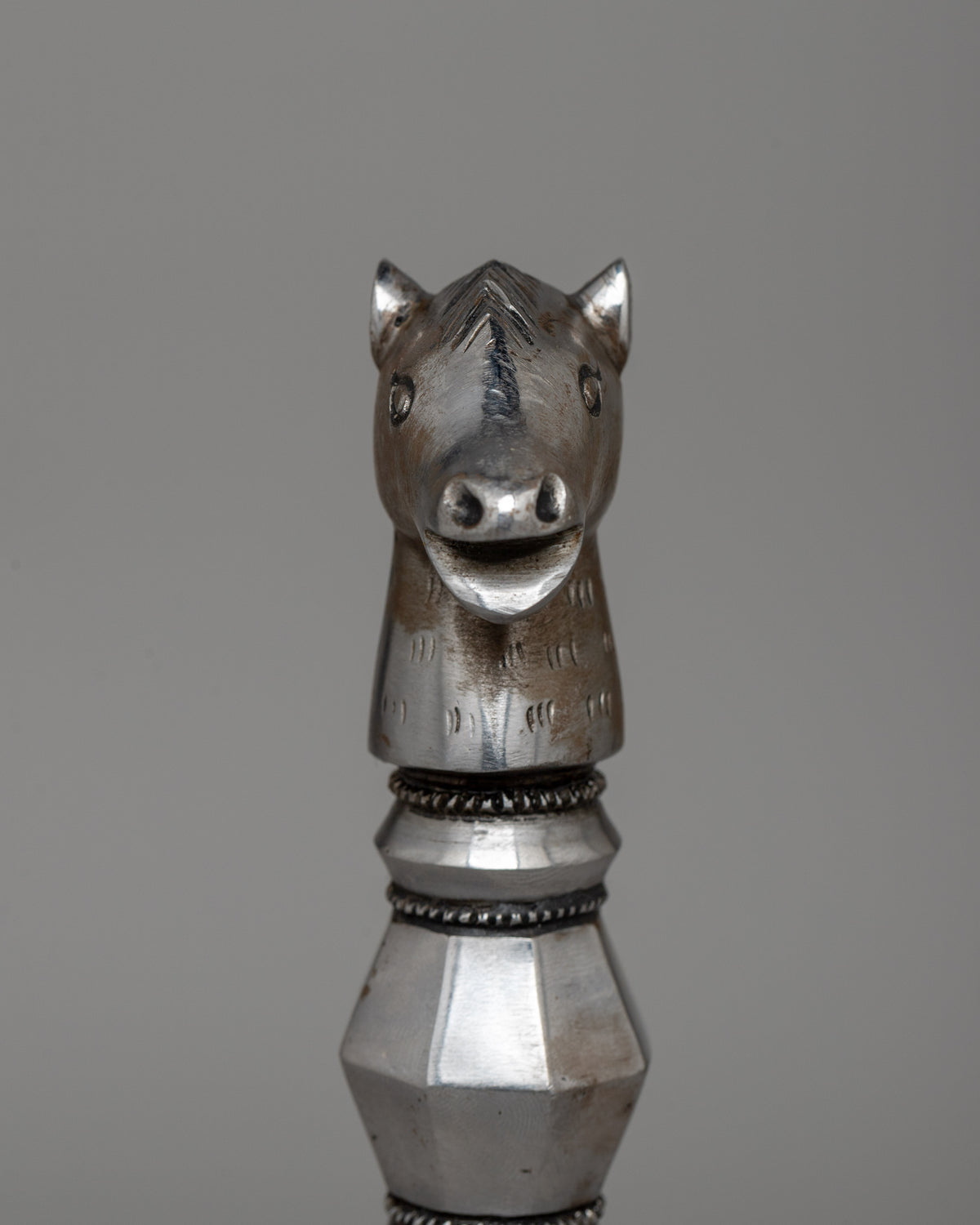 Hand-Carved Horse-Headed Iron Phurba for Ritual Practices |  Spiritual Transformation