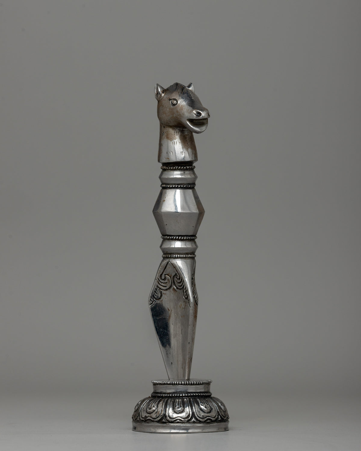 Hand-Carved Horse-Headed Iron Phurba for Ritual Practices |  Spiritual Transformation