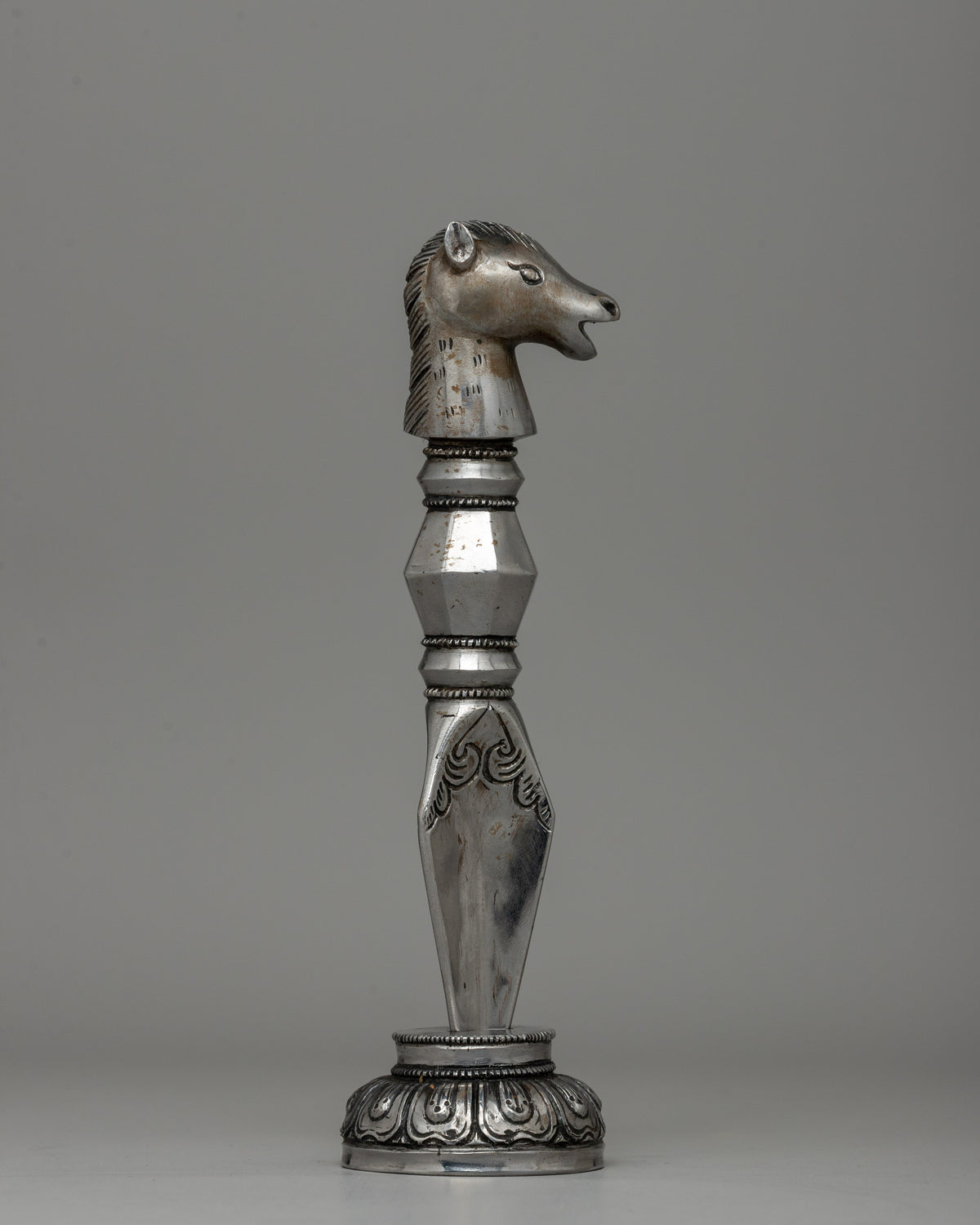 Hand-Carved Horse-Headed Iron Phurba for Ritual Practices |  Spiritual Transformation