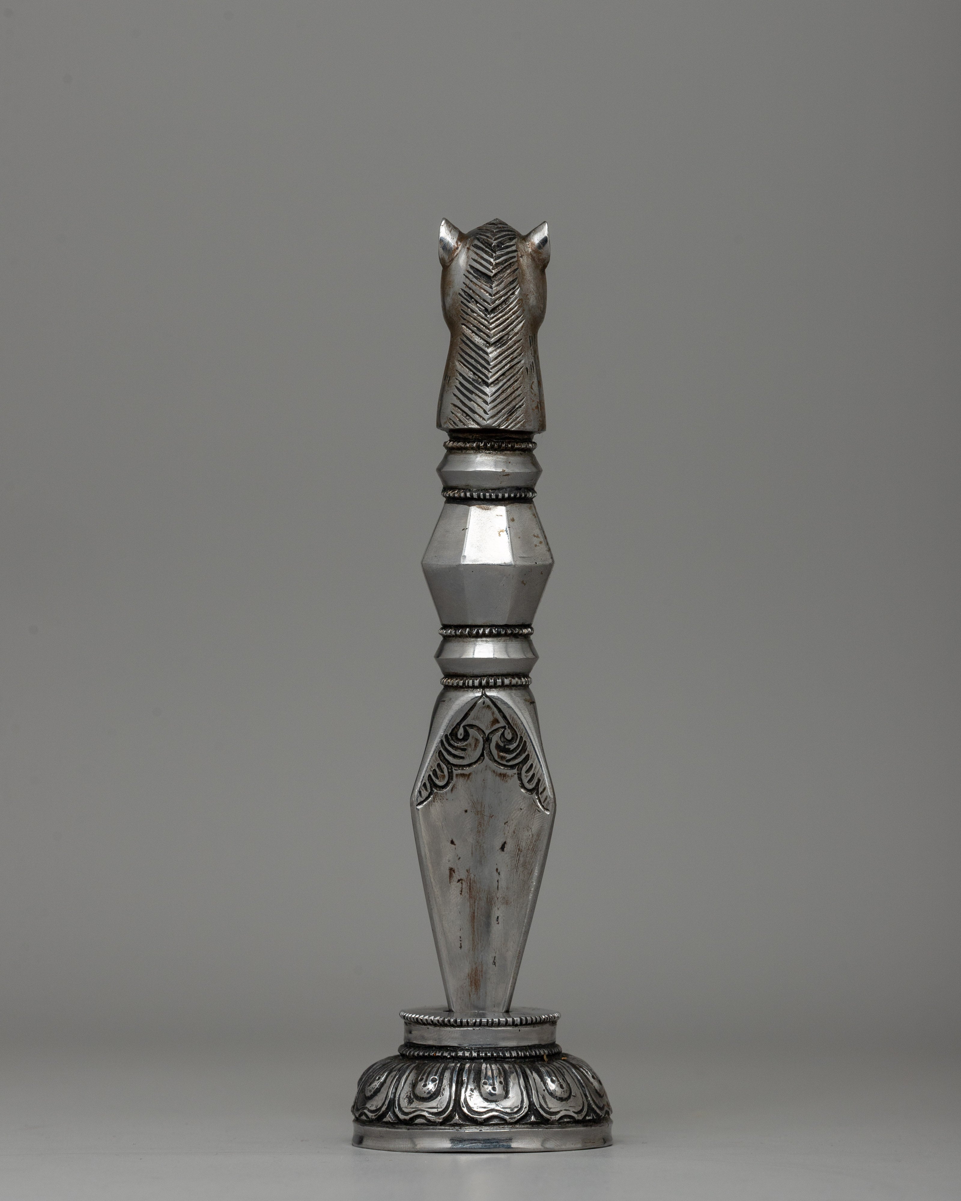 Hand-Carved Horse-Headed Iron Phurba for Ritual Practices |  Spiritual Transformation