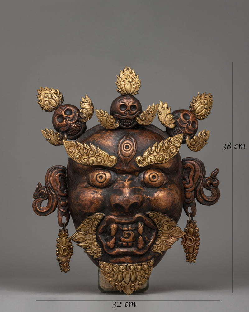 Wrathful Copper Bhairav Mask | Traditional Handmade Sculpture for Home or Temple Decor