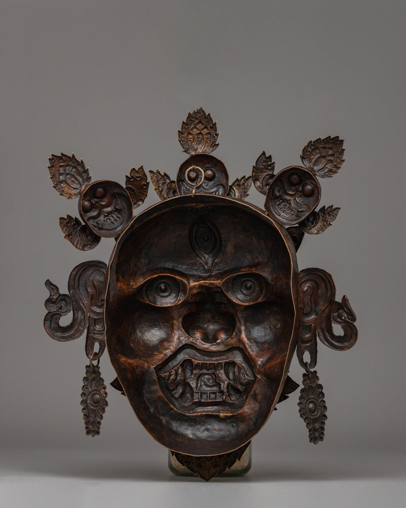 Wrathful Copper Bhairav Mask | Traditional Handmade Sculpture for Home or Temple Decor