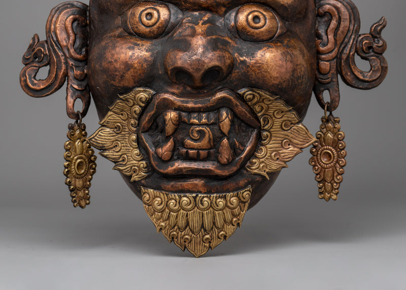 Wrathful Copper Bhairav Mask | Traditional Handmade Sculpture for Home or Temple Decor