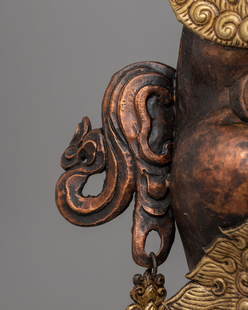 Wrathful Copper Bhairav Mask | Traditional Handmade Sculpture for Home or Temple Decor