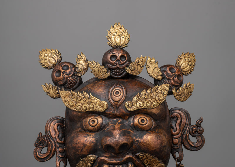 Wrathful Copper Bhairav Mask | Traditional Handmade Sculpture for Home or Temple Decor