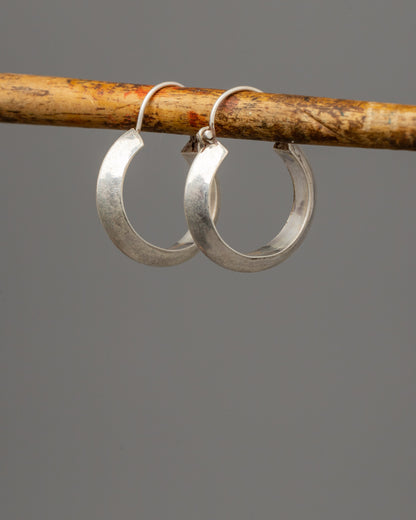 92.5% Silver Small Hoop Earrings | Tibetan Earrings in Pure Silver