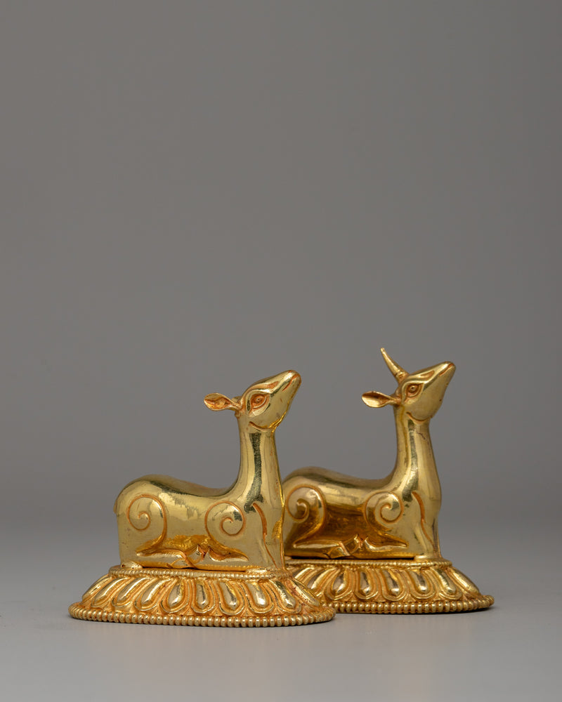 Dharma Wheel and Pair Of Deer | Traditional Buddhist Decor for Peaceful Spaces