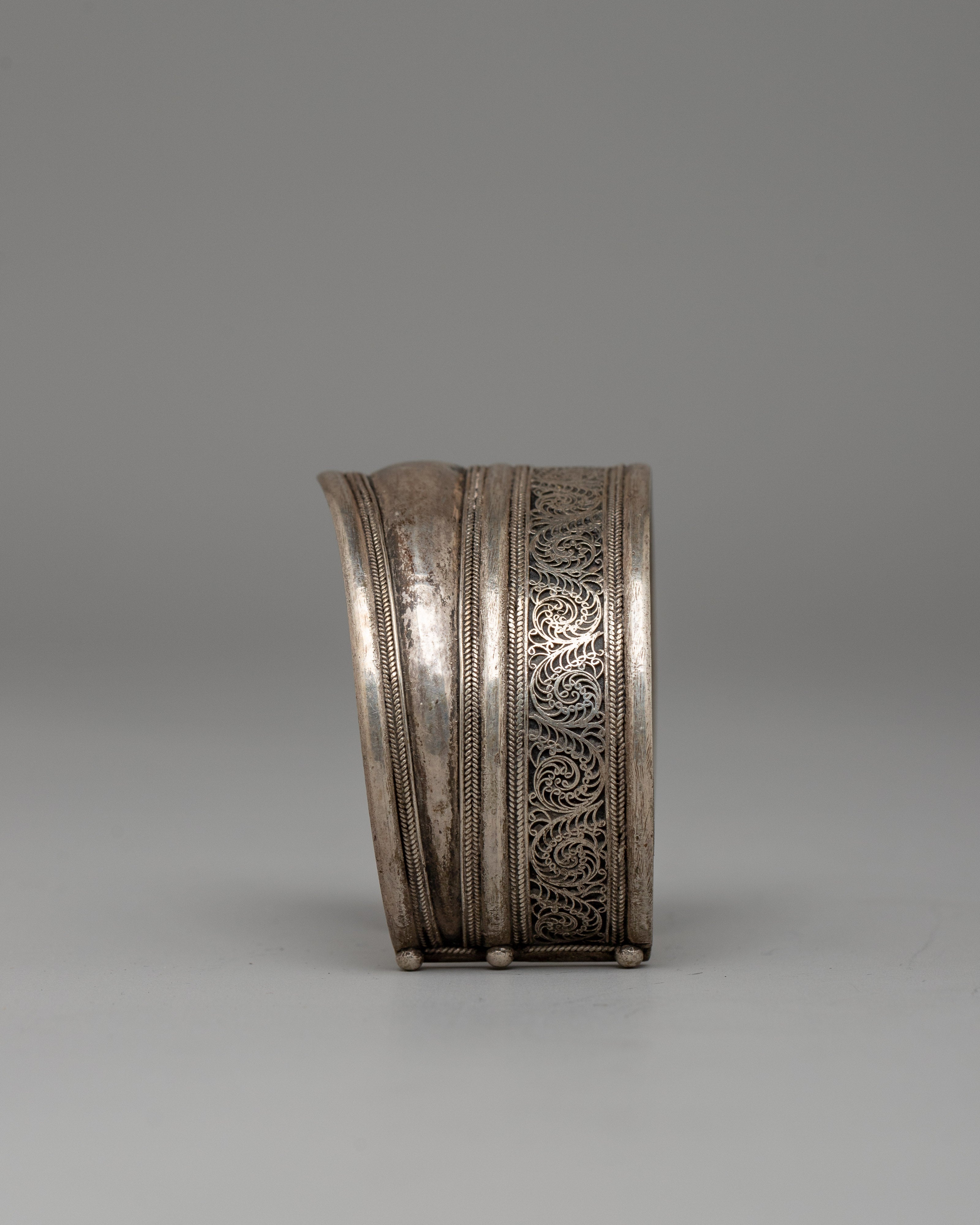 White Metal Filigree Bracelet | Intricate Filigree Jewelry for Boho Styles