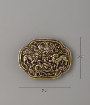 Handcrafted White Metal Belt Buckle | Lion & Dragon Motif