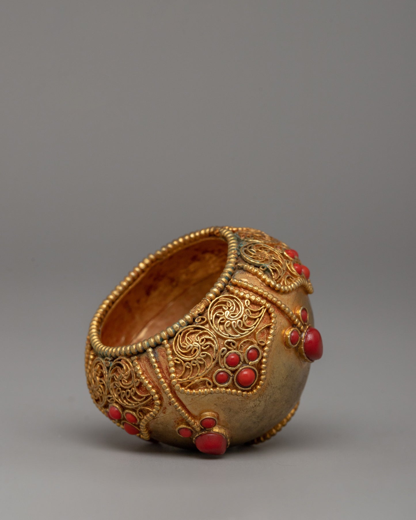 Copper Bowl with Filigree & Coral Stones | Symbol of Elegance and Tradition