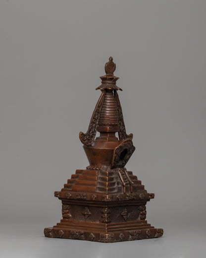 Buddhist Oxidized Copper Stupa |  Handmade Buddhist Symbol for Ritual and Decorative Use