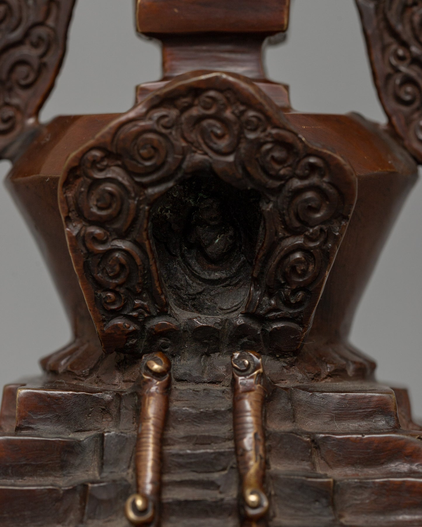 Buddhist Oxidized Copper Stupa |  Handmade Buddhist Symbol for Ritual and Decorative Use