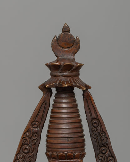 Buddhist Oxidized Copper Stupa |  Handmade Buddhist Symbol for Ritual and Decorative Use