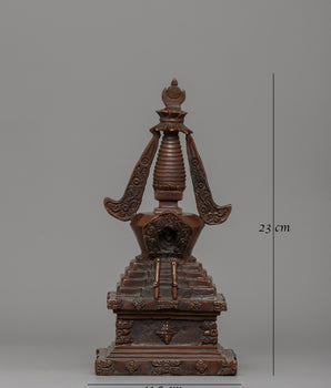 Buddhist Oxidized Copper Stupa |  Handmade Buddhist Symbol for Ritual and Decorative Use