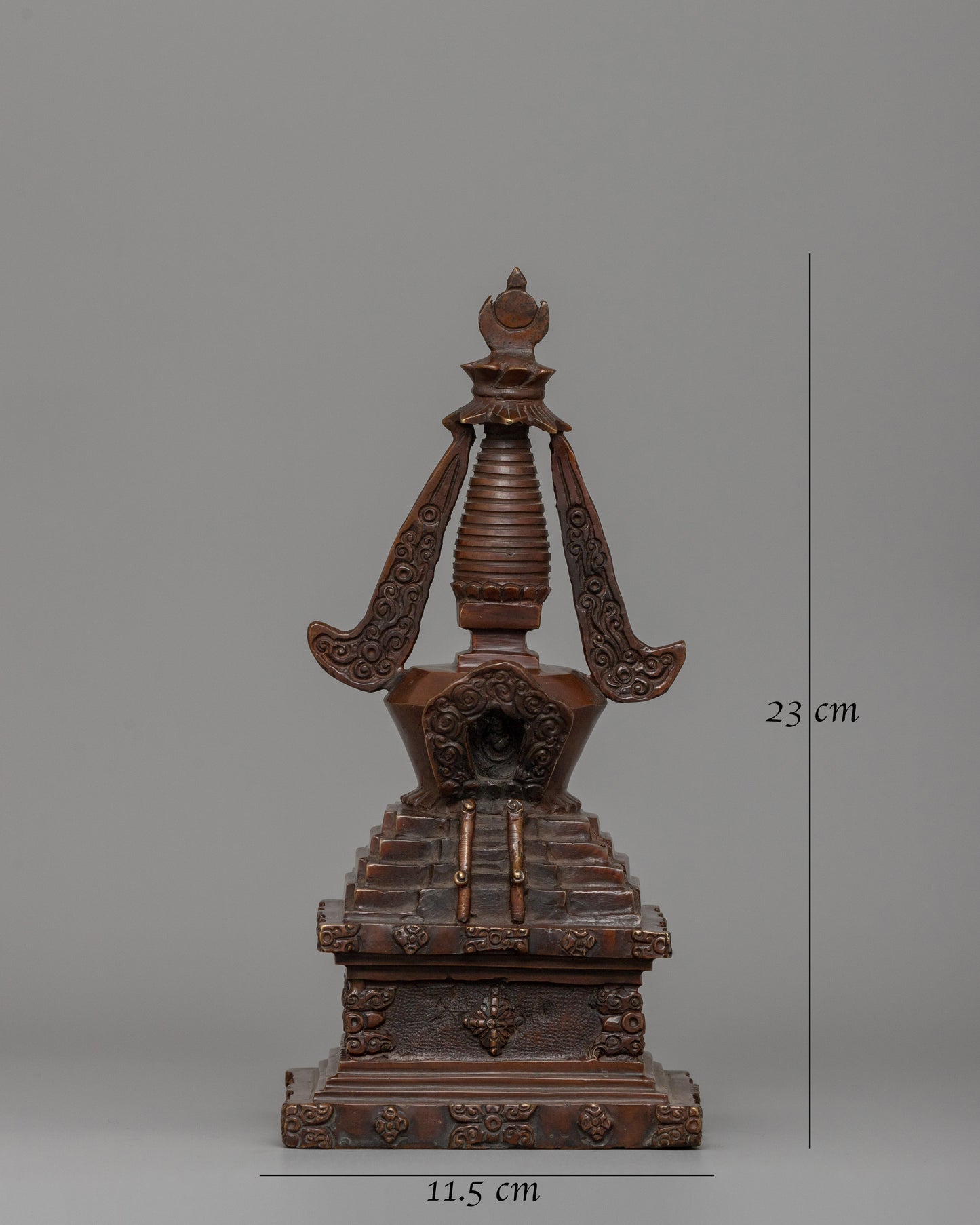 Buddhist Oxidized Copper Stupa |  Handmade Buddhist Symbol for Ritual and Decorative Use