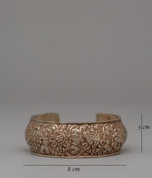 Ornate White Metal Bracelet | Tibetan Bangle for Everyday Wear