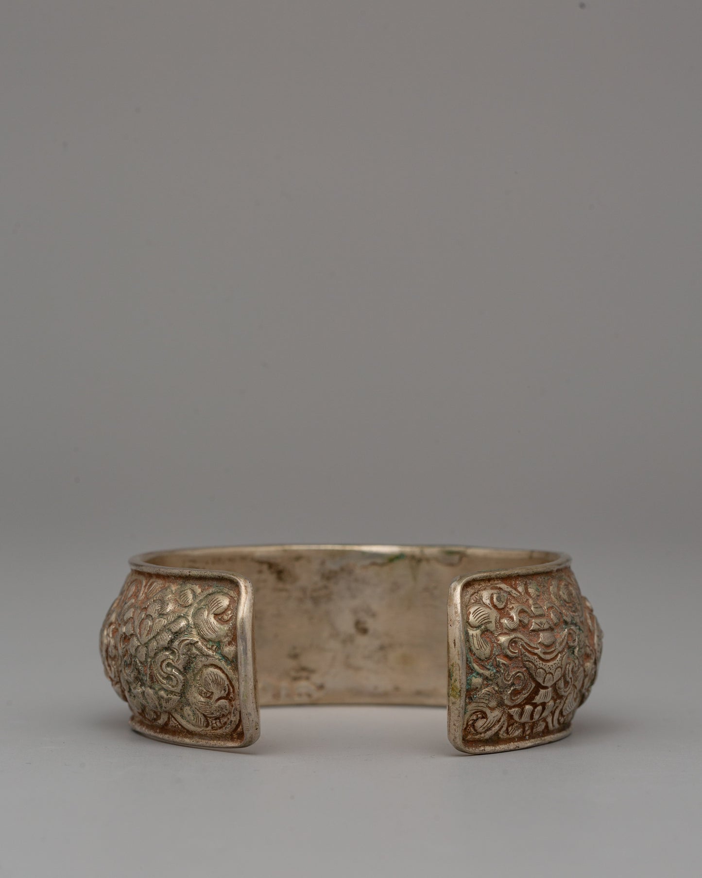 Ornate White Metal Bracelet | Tibetan Bangle for Everyday Wear