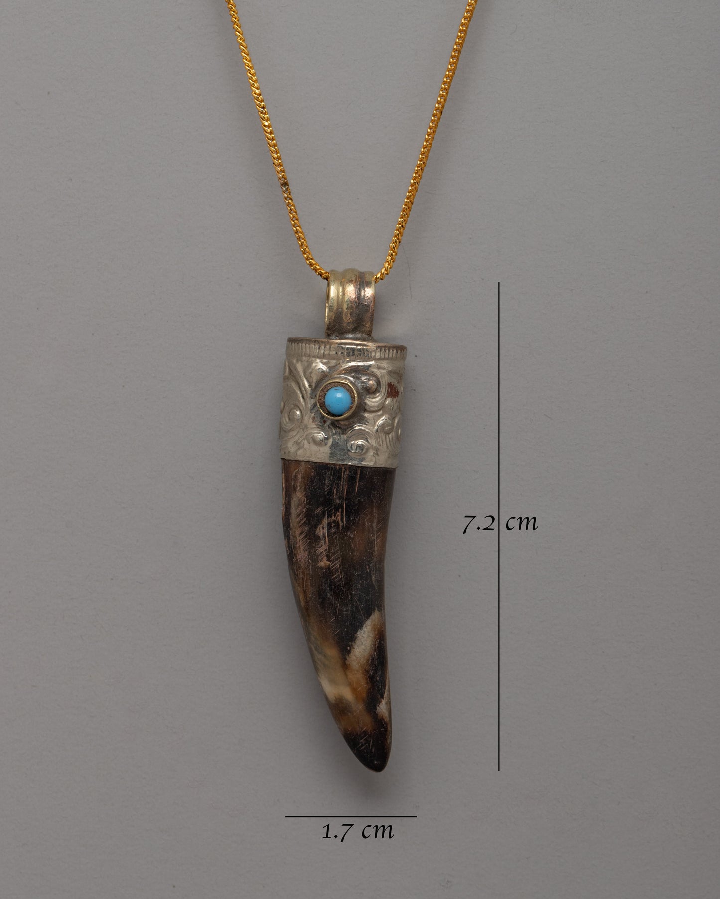 Handcrafted Ethically Sourced Goat Horn Pendant with Turquoise Stone | Spiritual Locket