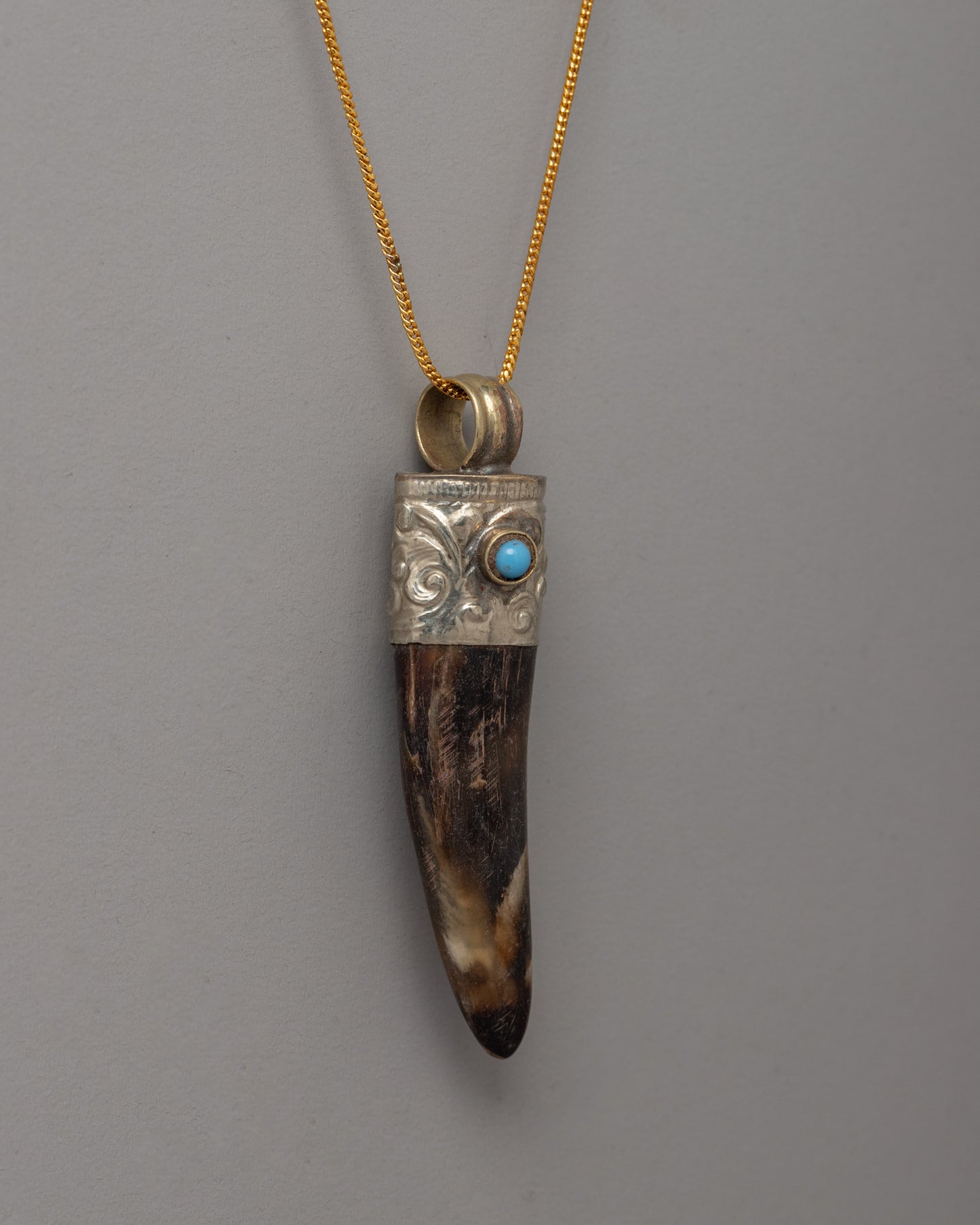 Handcrafted Ethically Sourced Goat Horn Pendant with Turquoise Stone | Spiritual Locket