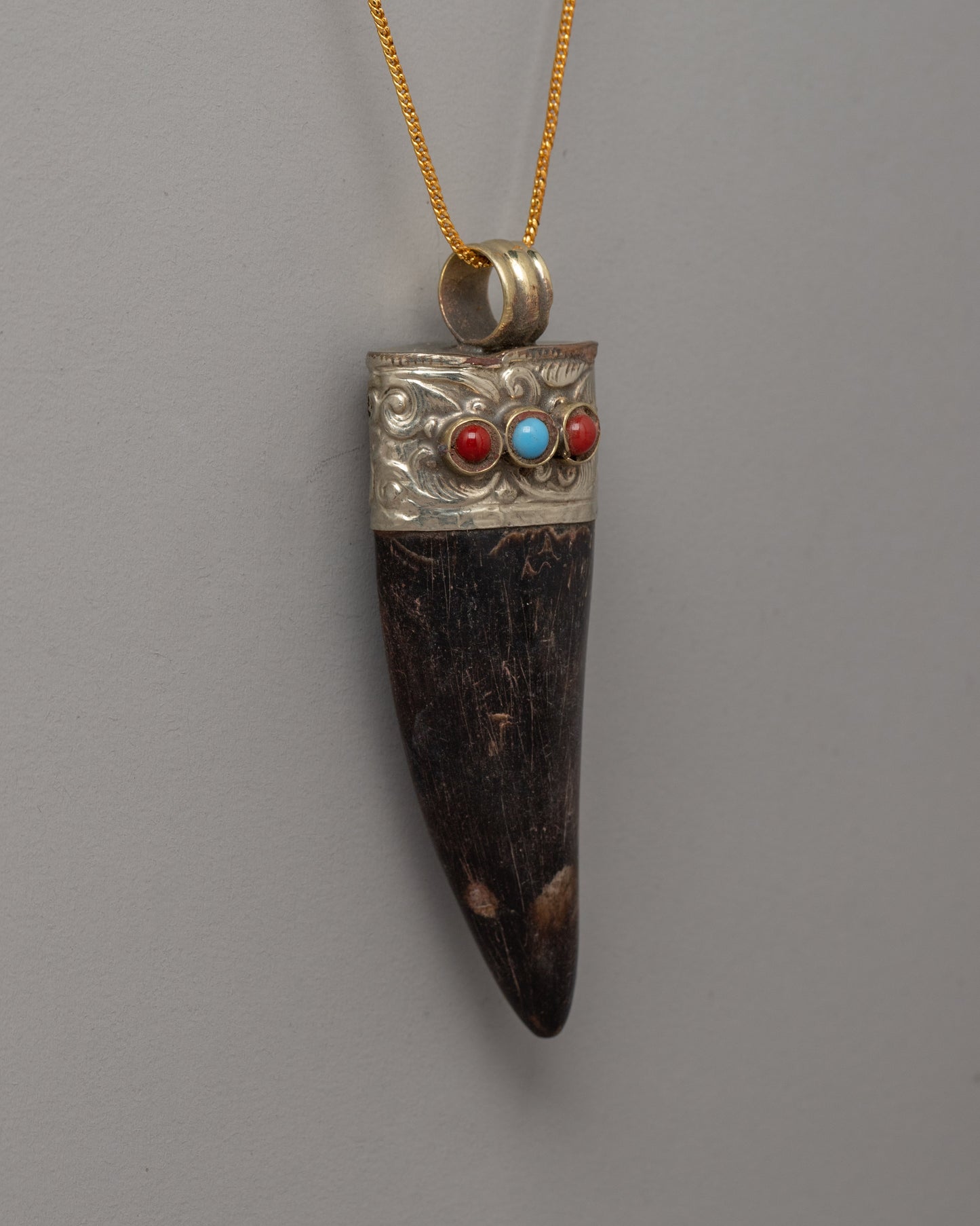 Ethically Made Goat Horn Pendant with Turquoise | Spiritual Protection and Style