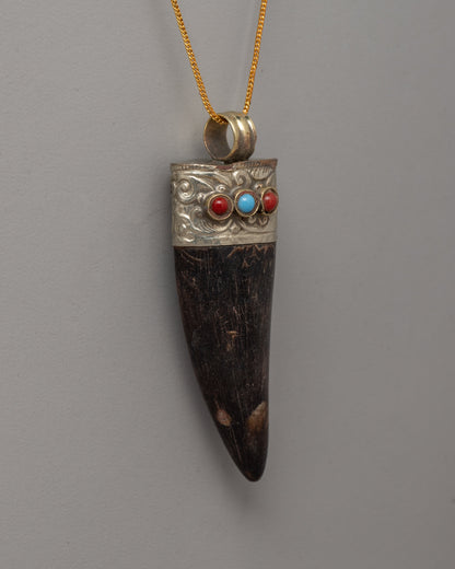 Ethically Made Goat Horn Pendant with Turquoise | Spiritual Protection and Style