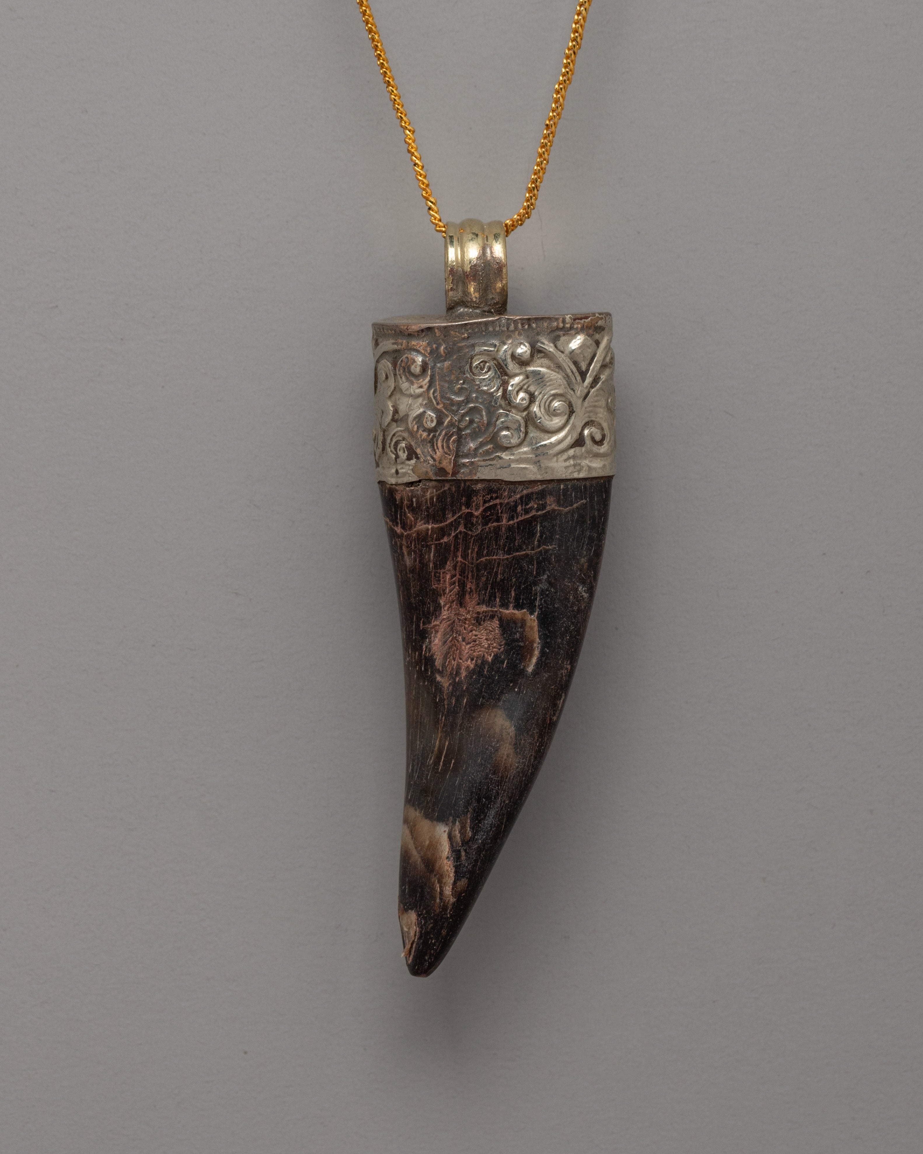 Ethically Made Goat Horn Pendant with Turquoise | Spiritual Protection and Style