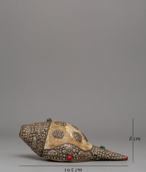 Tibetan Silver Conch Shell Sankha | Buddhist Artisan Decor