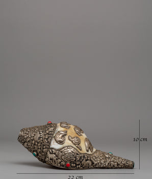 Tibetan Conch Sankha with 97.5% Silver | Spiritual Buddhist Shell