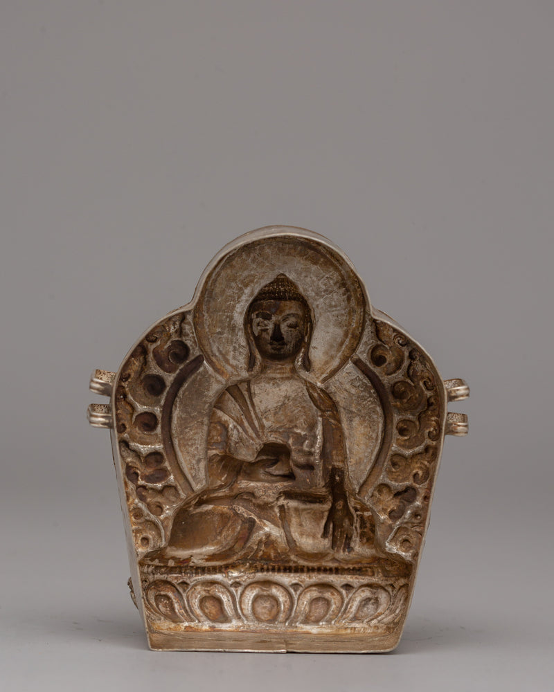 Shakyamuni Buddha Ghau Box in Silver |  Sacred Buddhist Prayer Box