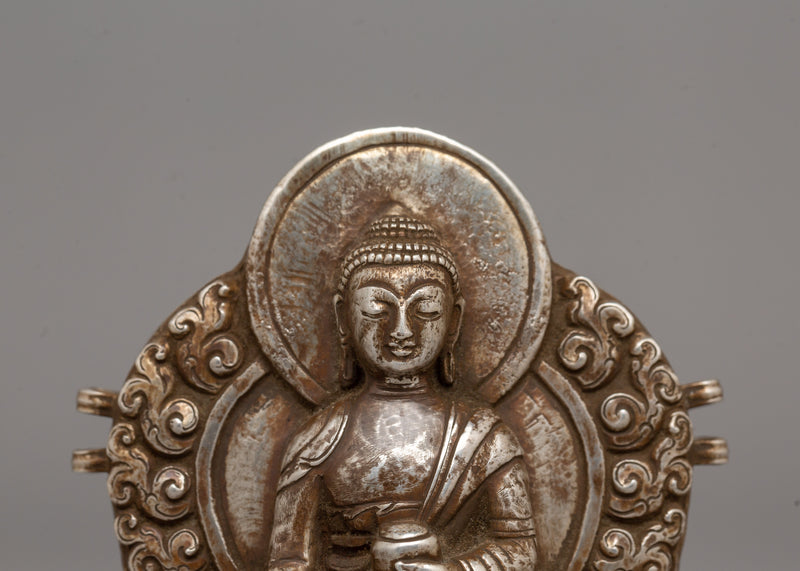 Shakyamuni Buddha Ghau Box in Silver |  Sacred Buddhist Prayer Box